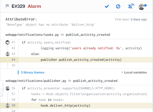 opbeat error tracking interfae